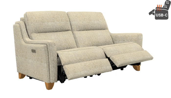 Parker Knoll Portland Large 2 Seat Recliner Headrest Lumbar USB Heated Seats Caledonian Oatmeal Teak Leg